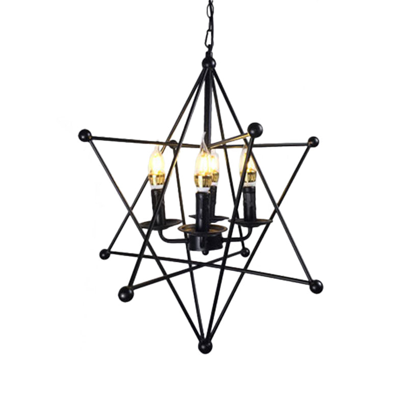 Black Star Cage Chandelier Pendant Light with Candle Retro Style Iron 4 Heads Dining Room Ceiling Light Clearhalo 'Cast Iron' 'Ceiling Lights' 'Chandeliers' 'Industrial Chandeliers' 'Industrial' 'Metal' 'Middle Century Chandeliers' 'Rustic Chandeliers' 'Tiffany' Lighting' 1400682