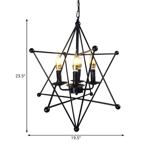 Black Star Cage Chandelier Pendant Light with Candle Retro Style Iron 4 Heads Dining Room Ceiling Light Clearhalo 'Cast Iron' 'Ceiling Lights' 'Chandeliers' 'Industrial Chandeliers' 'Industrial' 'Metal' 'Middle Century Chandeliers' 'Rustic Chandeliers' 'Tiffany' Lighting' 1400683