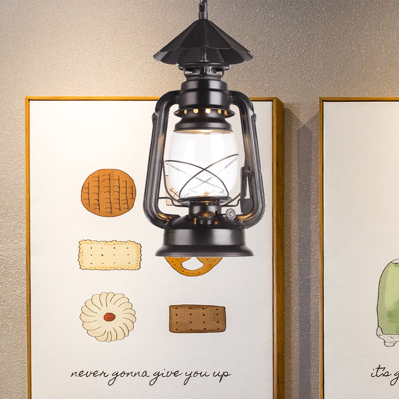 Black/Antique Bronze/Weathered Copper Single Light Pendant Lighting Industrial Clear Glass Kerosene Hanging Lamp for Indoor Black Clearhalo 'Art Deco Pendants' 'Black' 'Cast Iron' 'Ceiling Lights' 'Ceramic' 'Crystal' 'Industrial Pendants' 'Industrial' 'Metal' 'Middle Century Pendants' 'Pendant Lights' 'Pendants' 'Rustic Pendants' 'Tiffany' Lighting' 140070