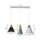 Tapered Indoor Pendant Lighting Nordic Style Metal and Wood 3 Bulbs Multi Colored Hanging Fixture, Linear/Round Canopy Clearhalo 'Ceiling Lights' 'Modern Pendants' 'Modern' 'Pendant Lights' 'Pendants' Lighting' 1400729