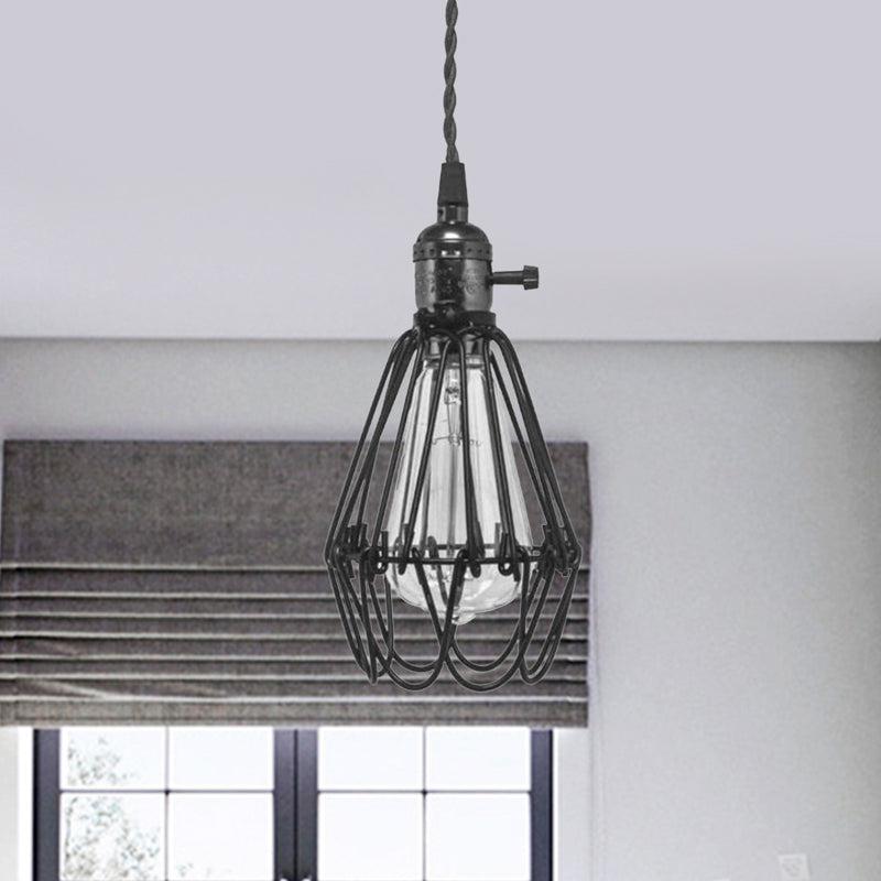 Metal Wire Frame Pendant Light Vintage 1 Light Kitchen Mini Suspension Lamp with Plug In Cord Clearhalo 'Art Deco Pendants' 'Black' 'Cast Iron' 'Ceiling Lights' 'Ceramic' 'Crystal' 'Industrial Pendants' 'Industrial' 'Metal' 'Middle Century Pendants' 'Pendant Lights' 'Pendants' 'Rustic Pendants' 'Tiffany' Lighting' 1400740