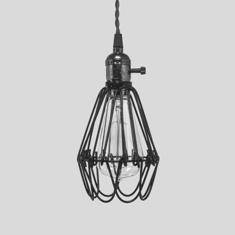Metal Wire Frame Pendant Light Vintage 1 Light Kitchen Mini Suspension Lamp with Plug In Cord Clearhalo 'Art Deco Pendants' 'Black' 'Cast Iron' 'Ceiling Lights' 'Ceramic' 'Crystal' 'Industrial Pendants' 'Industrial' 'Metal' 'Middle Century Pendants' 'Pendant Lights' 'Pendants' 'Rustic Pendants' 'Tiffany' Lighting' 1400742