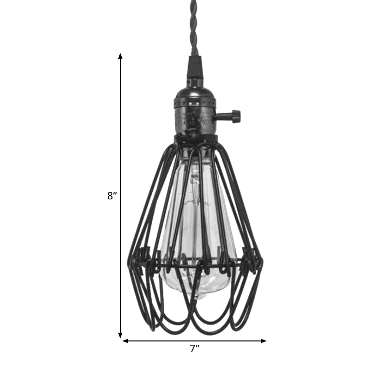 Metal Wire Frame Pendant Light Vintage 1 Light Kitchen Mini Suspension Lamp with Plug In Cord Clearhalo 'Art Deco Pendants' 'Black' 'Cast Iron' 'Ceiling Lights' 'Ceramic' 'Crystal' 'Industrial Pendants' 'Industrial' 'Metal' 'Middle Century Pendants' 'Pendant Lights' 'Pendants' 'Rustic Pendants' 'Tiffany' Lighting' 1400743