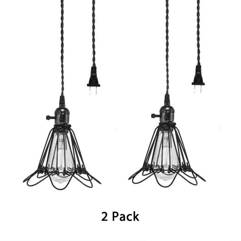 Metal Wire Frame Pendant Light Vintage 1 Light Kitchen Mini Suspension Lamp with Plug In Cord Clearhalo 'Art Deco Pendants' 'Black' 'Cast Iron' 'Ceiling Lights' 'Ceramic' 'Crystal' 'Industrial Pendants' 'Industrial' 'Metal' 'Middle Century Pendants' 'Pendant Lights' 'Pendants' 'Rustic Pendants' 'Tiffany' Lighting' 1400744