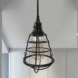 Bulb Shaped Cage Corridor Pendant Lamp Industrial Metallic One Light Black Hanging Light with Plug In Cord Clearhalo 'Art Deco Pendants' 'Black' 'Cast Iron' 'Ceiling Lights' 'Ceramic' 'Crystal' 'Industrial Pendants' 'Industrial' 'Metal' 'Middle Century Pendants' 'Pendant Lights' 'Pendants' 'Rustic Pendants' 'Tiffany' Lighting' 1400760