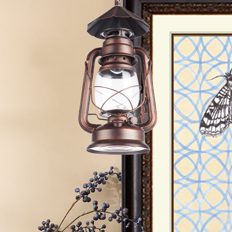 Black/Antique Bronze/Weathered Copper Single Light Pendant Lighting Industrial Clear Glass Kerosene Hanging Lamp for Indoor Weathered Copper Clearhalo 'Art Deco Pendants' 'Black' 'Cast Iron' 'Ceiling Lights' 'Ceramic' 'Crystal' 'Industrial Pendants' 'Industrial' 'Metal' 'Middle Century Pendants' 'Pendant Lights' 'Pendants' 'Rustic Pendants' 'Tiffany' Lighting' 140077