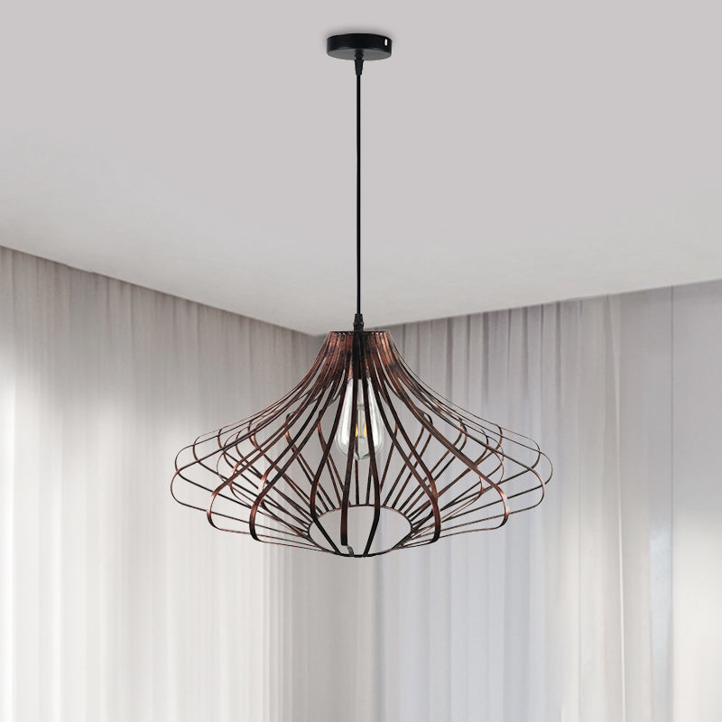 Wire Cage Dining Room Pendant Lamp Country Style Metal 1 Light Brass/Rust Ceiling Light with Adjustable Cord Clearhalo 'Art Deco Pendants' 'Cast Iron' 'Ceiling Lights' 'Ceramic' 'Crystal' 'Industrial Pendants' 'Industrial' 'Metal' 'Middle Century Pendants' 'Pendant Lights' 'Pendants' 'Tiffany' Lighting' 1400774