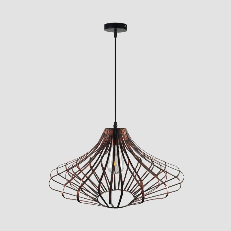 Wire Cage Dining Room Pendant Lamp Country Style Metal 1 Light Brass/Rust Ceiling Light with Adjustable Cord Clearhalo 'Art Deco Pendants' 'Cast Iron' 'Ceiling Lights' 'Ceramic' 'Crystal' 'Industrial Pendants' 'Industrial' 'Metal' 'Middle Century Pendants' 'Pendant Lights' 'Pendants' 'Tiffany' Lighting' 1400776