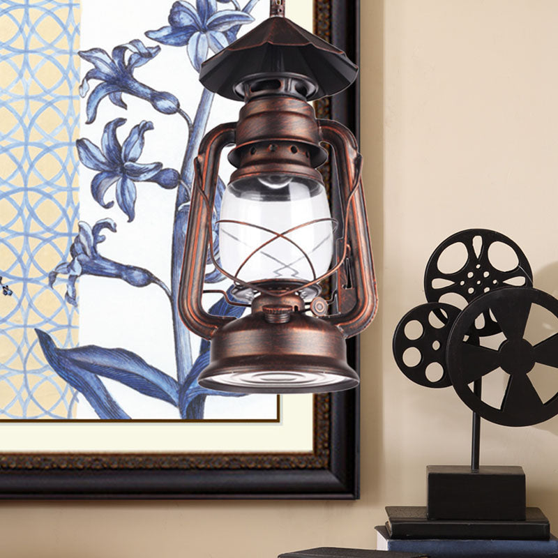 Black/Antique Bronze/Weathered Copper Single Light Pendant Lighting Industrial Clear Glass Kerosene Hanging Lamp for Indoor Clearhalo 'Art Deco Pendants' 'Black' 'Cast Iron' 'Ceiling Lights' 'Ceramic' 'Crystal' 'Industrial Pendants' 'Industrial' 'Metal' 'Middle Century Pendants' 'Pendant Lights' 'Pendants' 'Rustic Pendants' 'Tiffany' Lighting' 140078