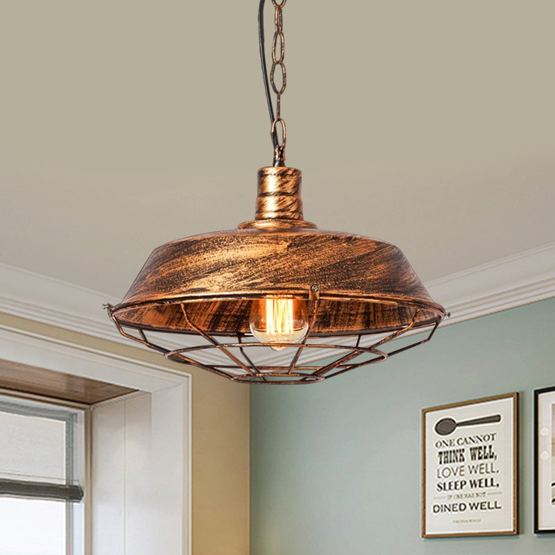 Barn Shade Cloth Shop Pendant Lamp Vintage Style Metallic 1 Bulb Bronze/Silver Hanging Light Fixture Clearhalo 'Art Deco Pendants' 'Cast Iron' 'Ceiling Lights' 'Ceramic' 'Crystal' 'Industrial Pendants' 'Industrial' 'Metal' 'Middle Century Pendants' 'Pendant Lights' 'Pendants' 'Tiffany' Lighting' 1400783