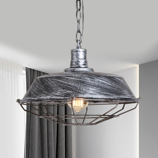 Barn Shade Cloth Shop Pendant Lamp Vintage Style Metallic 1 Bulb Bronze/Silver Hanging Light Fixture Silver Clearhalo 'Art Deco Pendants' 'Cast Iron' 'Ceiling Lights' 'Ceramic' 'Crystal' 'Industrial Pendants' 'Industrial' 'Metal' 'Middle Century Pendants' 'Pendant Lights' 'Pendants' 'Tiffany' Lighting' 1400787