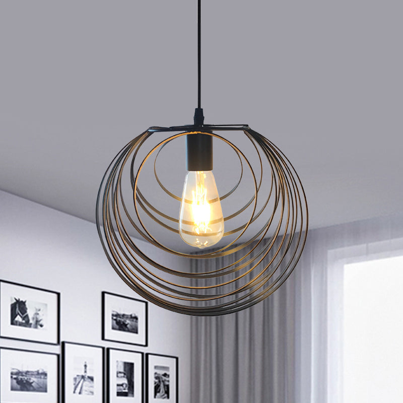 1 Light Hanging Lamp with Globe Wire Cage Metal Industrial Dining Room Pendant Light in Black/Sliver/Rust Black Clearhalo 'Art Deco Pendants' 'Black' 'Cast Iron' 'Ceiling Lights' 'Ceramic' 'Crystal' 'Industrial Pendants' 'Industrial' 'Metal' 'Middle Century Pendants' 'Pendant Lights' 'Pendants' 'Rustic Pendants' 'Tiffany' Lighting' 1400791