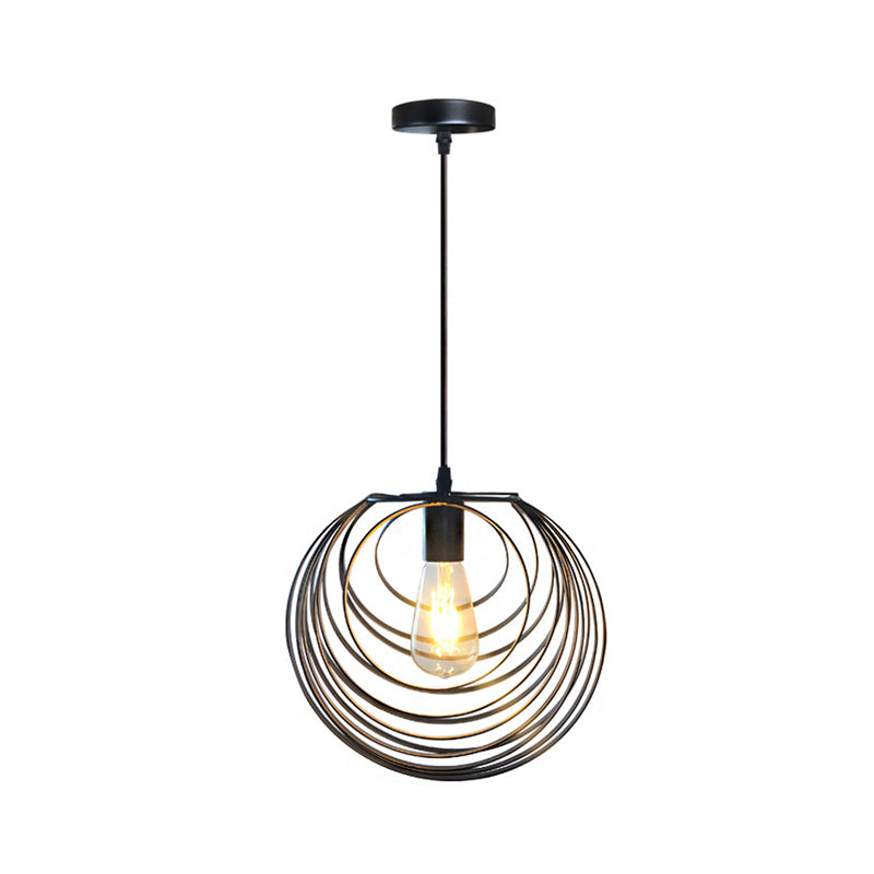 1 Light Hanging Lamp with Globe Wire Cage Metal Industrial Dining Room Pendant Light in Black/Sliver/Rust Clearhalo 'Art Deco Pendants' 'Black' 'Cast Iron' 'Ceiling Lights' 'Ceramic' 'Crystal' 'Industrial Pendants' 'Industrial' 'Metal' 'Middle Century Pendants' 'Pendant Lights' 'Pendants' 'Rustic Pendants' 'Tiffany' Lighting' 1400793