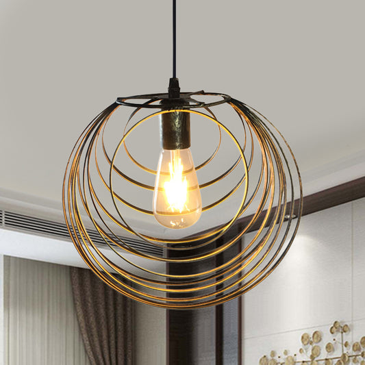 1 Light Hanging Lamp with Globe Wire Cage Metal Industrial Dining Room Pendant Light in Black/Sliver/Rust Gold Clearhalo 'Art Deco Pendants' 'Black' 'Cast Iron' 'Ceiling Lights' 'Ceramic' 'Crystal' 'Industrial Pendants' 'Industrial' 'Metal' 'Middle Century Pendants' 'Pendant Lights' 'Pendants' 'Rustic Pendants' 'Tiffany' Lighting' 1400796