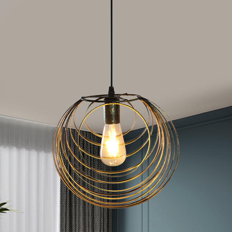 1 Light Hanging Lamp with Globe Wire Cage Metal Industrial Dining Room Pendant Light in Black/Sliver/Rust Clearhalo 'Art Deco Pendants' 'Black' 'Cast Iron' 'Ceiling Lights' 'Ceramic' 'Crystal' 'Industrial Pendants' 'Industrial' 'Metal' 'Middle Century Pendants' 'Pendant Lights' 'Pendants' 'Rustic Pendants' 'Tiffany' Lighting' 1400797