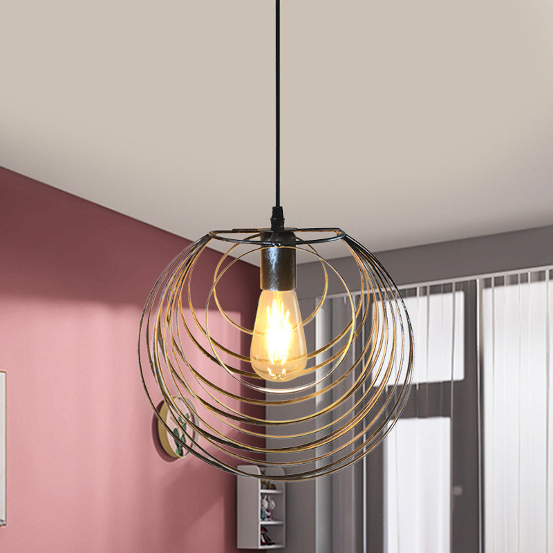 1 Light Hanging Lamp with Globe Wire Cage Metal Industrial Dining Room Pendant Light in Black/Sliver/Rust Clearhalo 'Art Deco Pendants' 'Black' 'Cast Iron' 'Ceiling Lights' 'Ceramic' 'Crystal' 'Industrial Pendants' 'Industrial' 'Metal' 'Middle Century Pendants' 'Pendant Lights' 'Pendants' 'Rustic Pendants' 'Tiffany' Lighting' 1400801