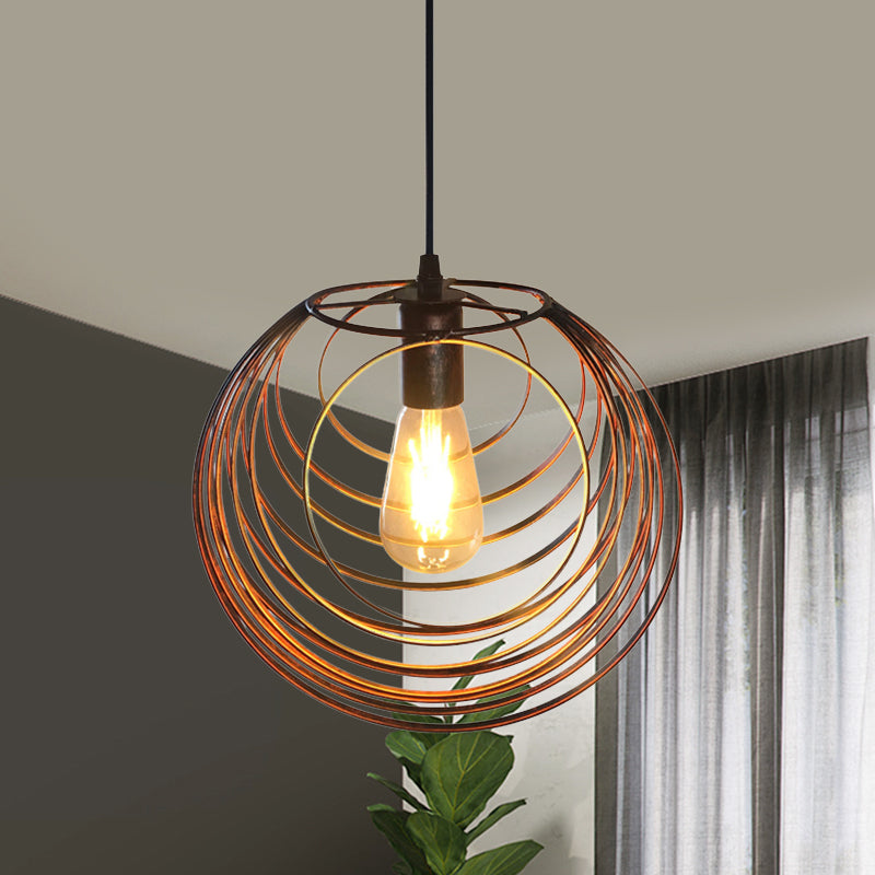 1 Light Hanging Lamp with Globe Wire Cage Metal Industrial Dining Room Pendant Light in Black/Sliver/Rust Clearhalo 'Art Deco Pendants' 'Black' 'Cast Iron' 'Ceiling Lights' 'Ceramic' 'Crystal' 'Industrial Pendants' 'Industrial' 'Metal' 'Middle Century Pendants' 'Pendant Lights' 'Pendants' 'Rustic Pendants' 'Tiffany' Lighting' 1400806