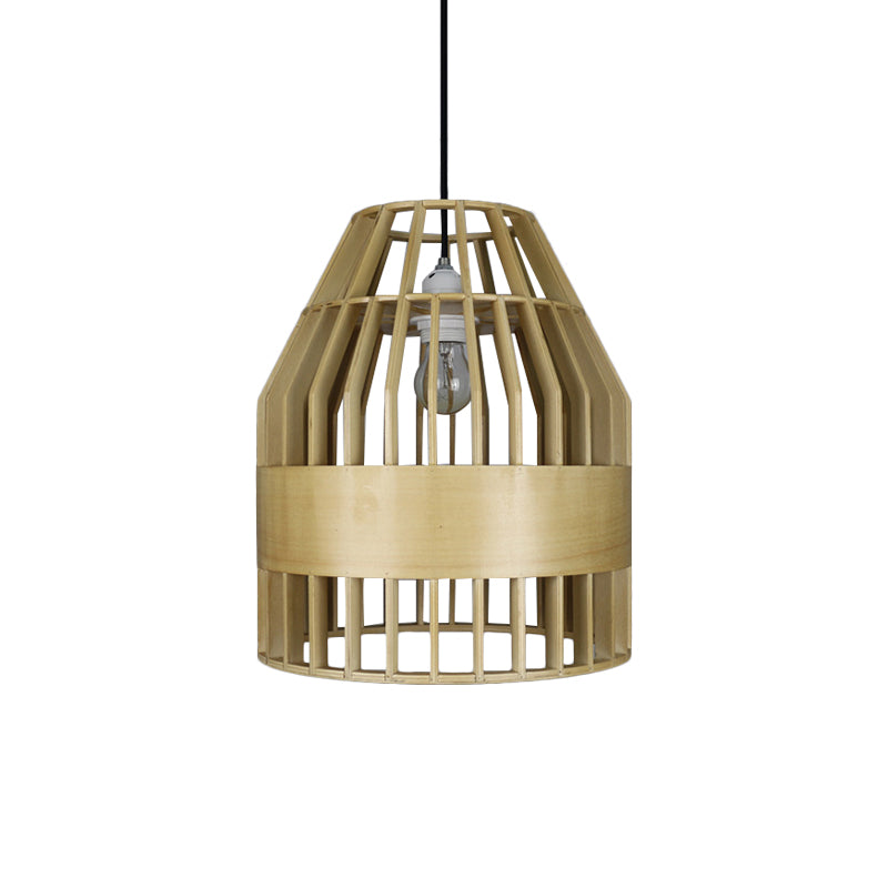 Japanese Bird Cage Pendant Light Fixture Wooden 1 Light Restaurant Hanging Ceiling Light in Yellow Clearhalo 'Ceiling Lights' 'Pendant Lights' 'Pendants' Lighting' 140083