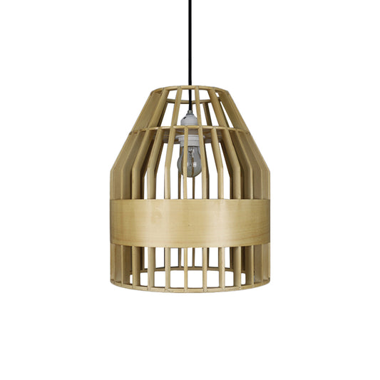 Japanese Bird Cage Pendant Light Fixture Wooden 1 Light Restaurant Hanging Ceiling Light in Yellow Clearhalo 'Ceiling Lights' 'Pendant Lights' 'Pendants' Lighting' 140083