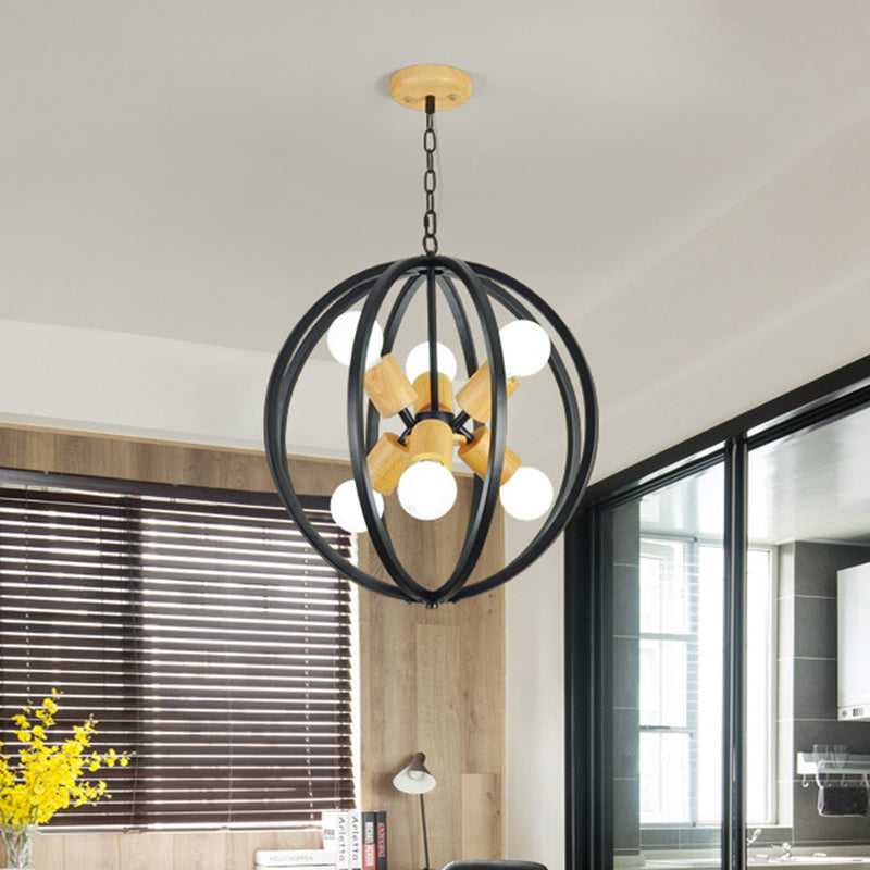 Black/White Spherical Ceiling Lamp Antique Style Wrought Iron 6 Lights Dining Room Chandelier Lighting Black Clearhalo 'Cast Iron' 'Ceiling Lights' 'Chandeliers' 'Industrial Chandeliers' 'Industrial' 'Metal' 'Middle Century Chandeliers' 'Rustic Chandeliers' 'Tiffany' Lighting' 1400968