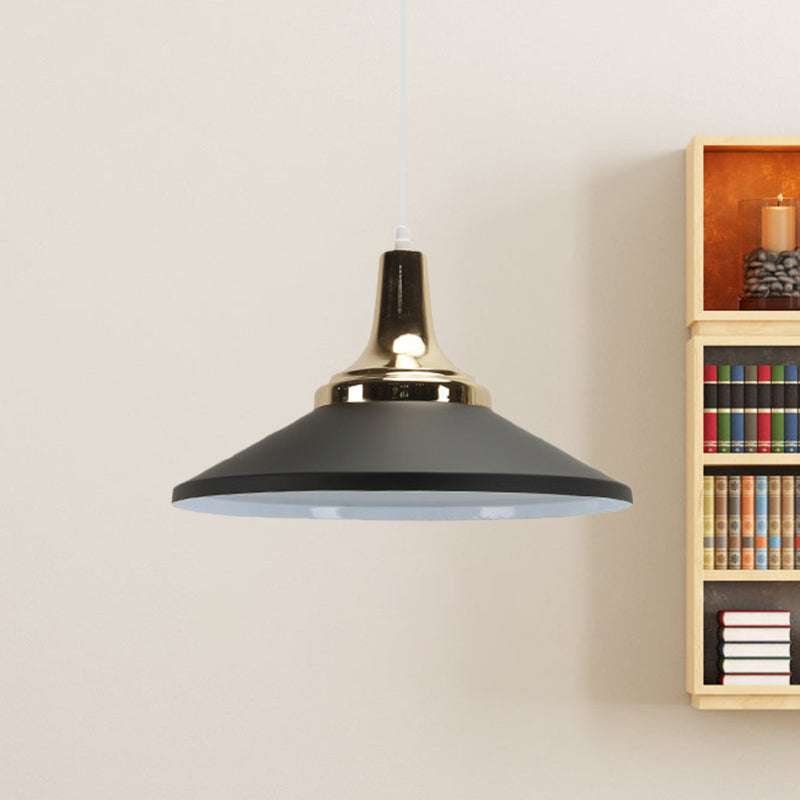 Blue/Green 1 Head Pendant Light Fixture Retro Style Metallic Cone Shade Hanging Lamp for Bedside Black Clearhalo 'Ceiling Lights' 'Modern Pendants' 'Modern' 'Pendant Lights' 'Pendants' Lighting' 1400983