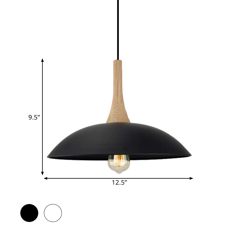 Modernism Style Bowl Ceiling Pendant 12.5"/16" W 1 Head Wood and Metal Hanging Light in Black/White over Table Clearhalo 'Art Deco Pendants' 'Black' 'Cast Iron' 'Ceiling Lights' 'Ceramic' 'Crystal' 'Industrial Pendants' 'Industrial' 'Metal' 'Middle Century Pendants' 'Pendant Lights' 'Pendants' 'Rustic Pendants' 'Tiffany' Lighting' 1401017