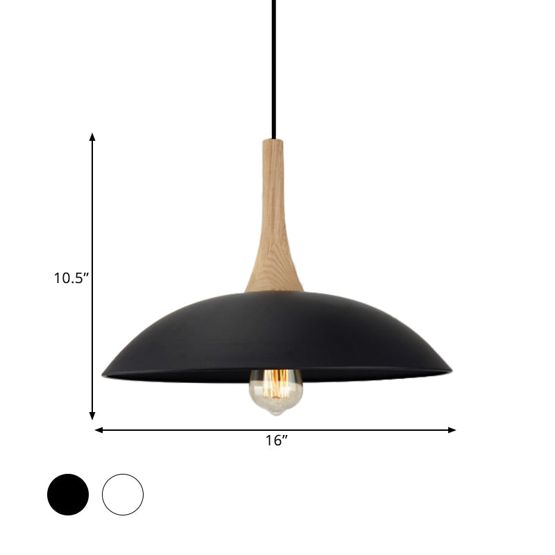 Modernism Style Bowl Ceiling Pendant 12.5"/16" W 1 Head Wood and Metal Hanging Light in Black/White over Table Clearhalo 'Art Deco Pendants' 'Black' 'Cast Iron' 'Ceiling Lights' 'Ceramic' 'Crystal' 'Industrial Pendants' 'Industrial' 'Metal' 'Middle Century Pendants' 'Pendant Lights' 'Pendants' 'Rustic Pendants' 'Tiffany' Lighting' 1401018