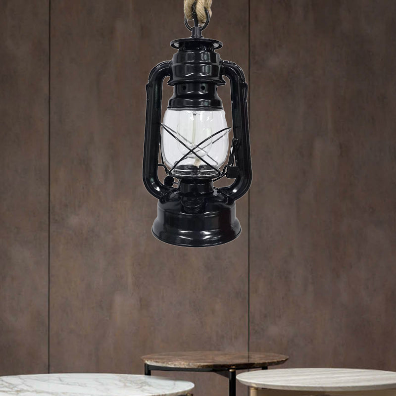 Black/Bronze/Antique Brass 1 Light Pendant Ceiling Light Industrial Clear Glass Kerosene Hanging Lamp for Coffee Shop Clearhalo 'Art Deco Pendants' 'Black' 'Cast Iron' 'Ceiling Lights' 'Ceramic' 'Crystal' 'Industrial Pendants' 'Industrial' 'Metal' 'Middle Century Pendants' 'Pendant Lights' 'Pendants' 'Rustic Pendants' 'Tiffany' Lighting' 140103