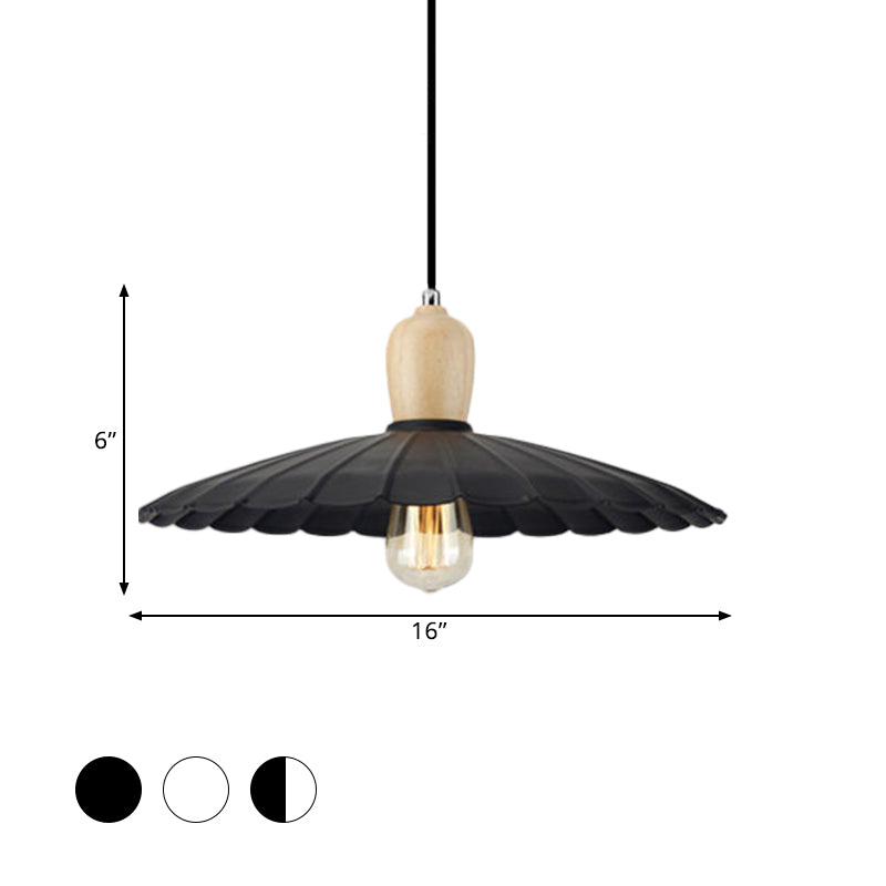 1 Light Scalloped Edge Hanging Lamp Vintage Stylish Black/White/Black Outer and White Inner Metal Pendant Light for Dining Table, 9"/14"/16" Diameter Clearhalo 'Art Deco Pendants' 'Black' 'Cast Iron' 'Ceiling Lights' 'Ceramic' 'Crystal' 'Industrial Pendants' 'Industrial' 'Metal' 'Middle Century Pendants' 'Pendant Lights' 'Pendants' 'Rustic Pendants' 'Tiffany' Lighting' 1401039