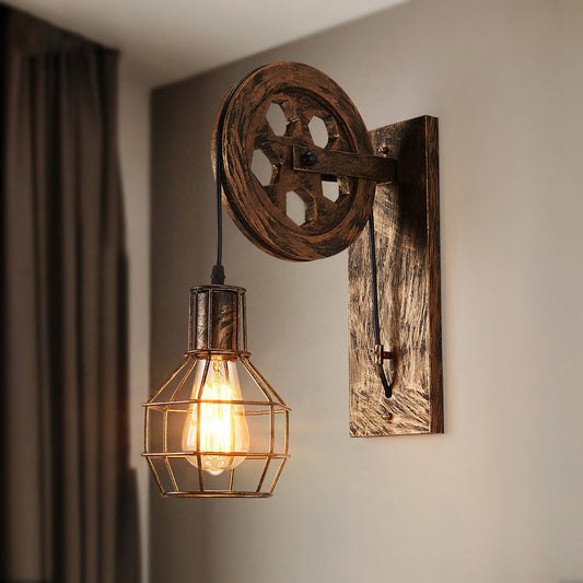 Metal Orb Grid Cage Wall Light with Pulley Deco 1 Light Antique Wall Sconce in Bronze for Bar Bronze Clearhalo 'Art deco wall lights' 'Cast Iron' 'Glass' 'Industrial wall lights' 'Industrial' 'Middle century wall lights' 'Modern' 'Rustic wall lights' 'Tiffany' 'Traditional wall lights' 'Wall Lamps & Sconces' 'Wall Lights' Lighting' 1401048