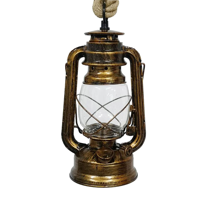 Black/Bronze/Antique Brass 1 Light Pendant Ceiling Light Industrial Clear Glass Kerosene Hanging Lamp for Coffee Shop Clearhalo 'Art Deco Pendants' 'Black' 'Cast Iron' 'Ceiling Lights' 'Ceramic' 'Crystal' 'Industrial Pendants' 'Industrial' 'Metal' 'Middle Century Pendants' 'Pendant Lights' 'Pendants' 'Rustic Pendants' 'Tiffany' Lighting' 140114