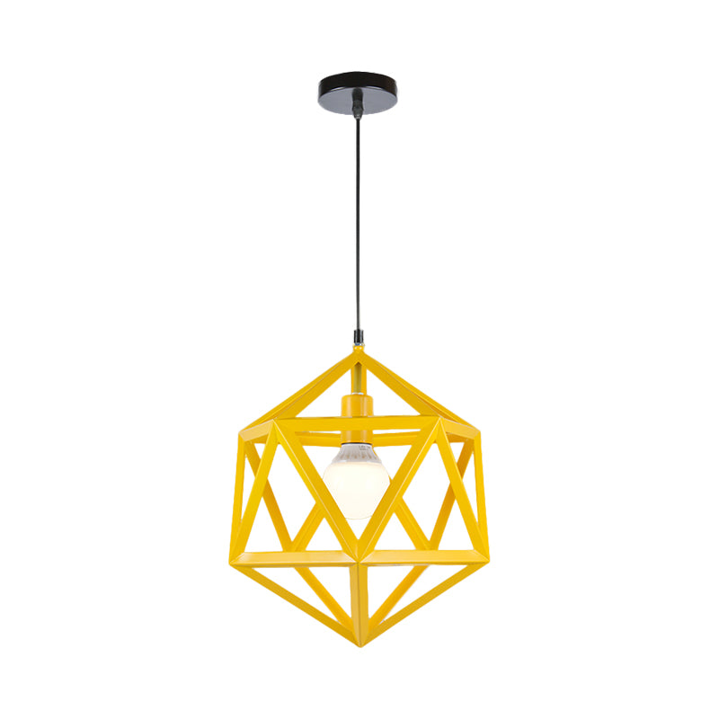 Geometric Metal Pendant Light Industrial Single Light Dining Room Hanging Lamp in Blue/White/Yellow Clearhalo 'Ceiling Lights' 'Modern Pendants' 'Modern' 'Pendant Lights' 'Pendants' Lighting' 1401155