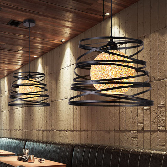 Swirl Conic Dining Room Ceiling Pendant Light Industrial Metal 1 Head White/Black Hanging Lamp with Wire Frame Black Clearhalo 'Ceiling Lights' 'Modern Pendants' 'Modern' 'Pendant Lights' 'Pendants' Lighting' 1401184