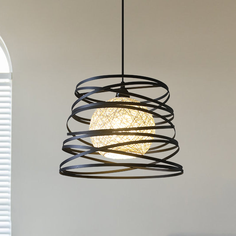 Swirl Conic Dining Room Ceiling Pendant Light Industrial Metal 1 Head White/Black Hanging Lamp with Wire Frame Clearhalo 'Ceiling Lights' 'Modern Pendants' 'Modern' 'Pendant Lights' 'Pendants' Lighting' 1401186