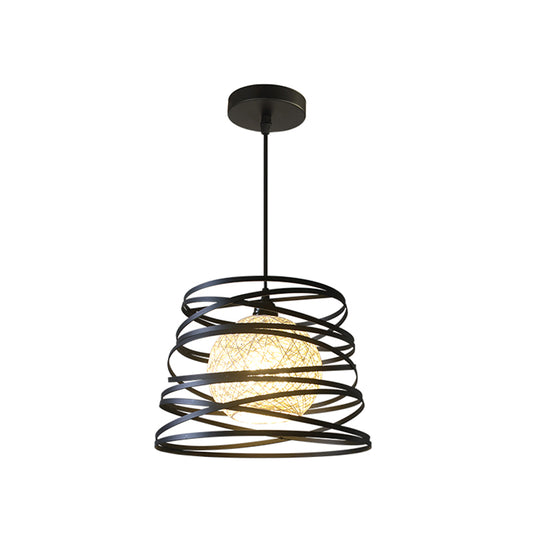 Swirl Conic Dining Room Ceiling Pendant Light Industrial Metal 1 Head White/Black Hanging Lamp with Wire Frame Clearhalo 'Ceiling Lights' 'Modern Pendants' 'Modern' 'Pendant Lights' 'Pendants' Lighting' 1401187
