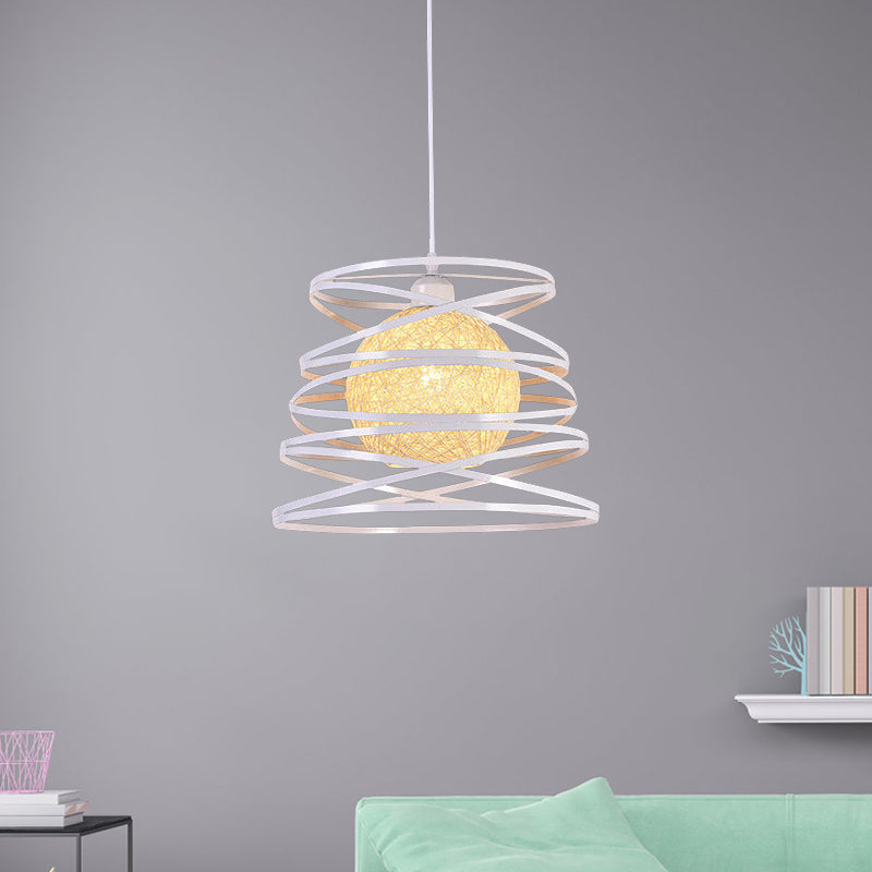 Swirl Conic Dining Room Ceiling Pendant Light Industrial Metal 1 Head White/Black Hanging Lamp with Wire Frame Clearhalo 'Ceiling Lights' 'Modern Pendants' 'Modern' 'Pendant Lights' 'Pendants' Lighting' 1401190