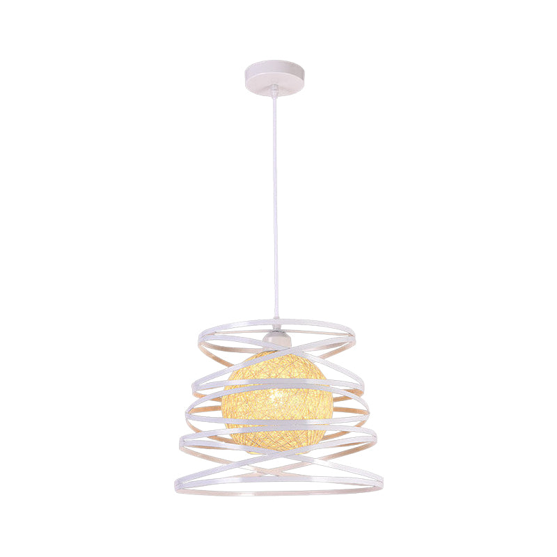 Swirl Conic Dining Room Ceiling Pendant Light Industrial Metal 1 Head White/Black Hanging Lamp with Wire Frame Clearhalo 'Ceiling Lights' 'Modern Pendants' 'Modern' 'Pendant Lights' 'Pendants' Lighting' 1401191