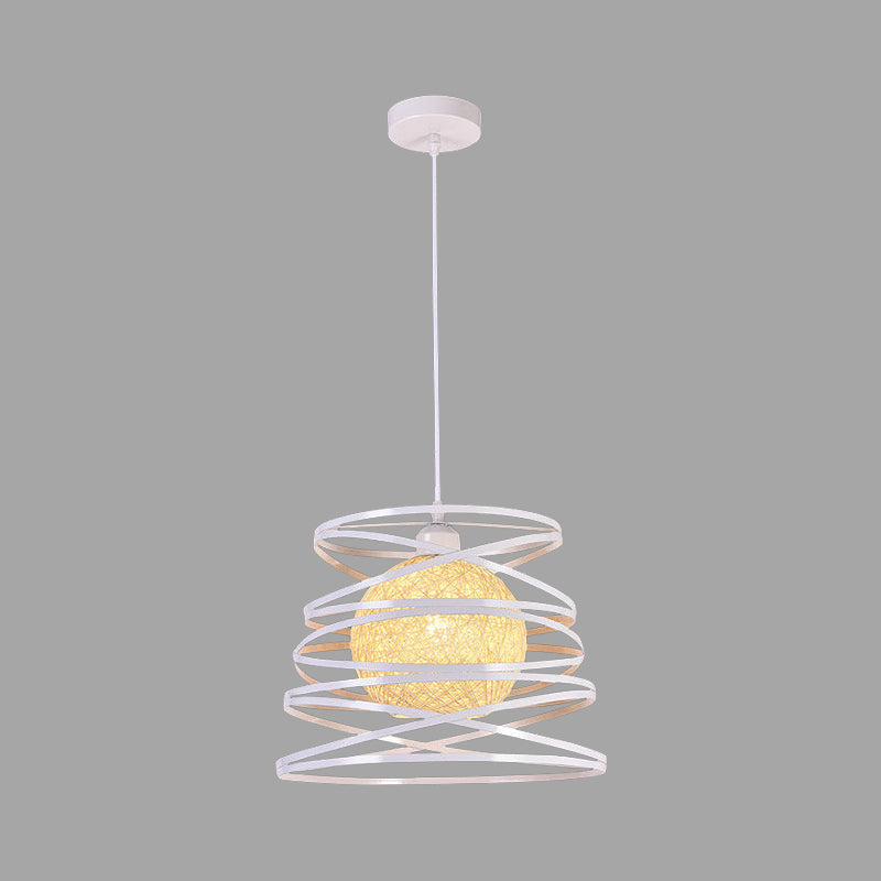 Swirl Conic Dining Room Ceiling Pendant Light Industrial Metal 1 Head White/Black Hanging Lamp with Wire Frame Clearhalo 'Ceiling Lights' 'Modern Pendants' 'Modern' 'Pendant Lights' 'Pendants' Lighting' 1401192