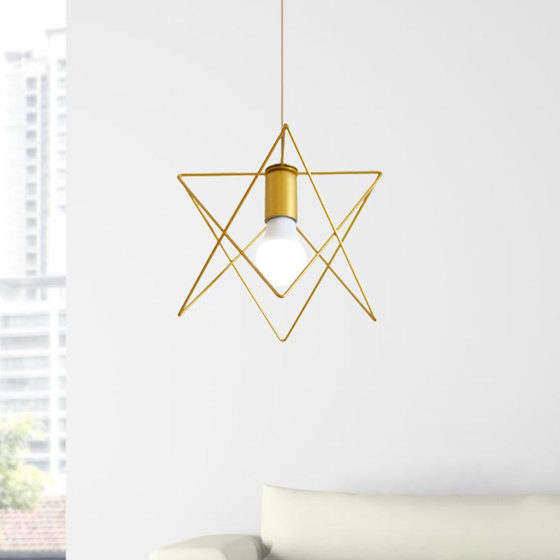 1 Bulb Metal Pendant Light Loft Style Gold Finish Globe/Hexagon Cage Shade Dining Room Hanging Lamp Clearhalo 'Ceiling Lights' 'Modern Pendants' 'Modern' 'Pendant Lights' 'Pendants' Lighting' 1401233