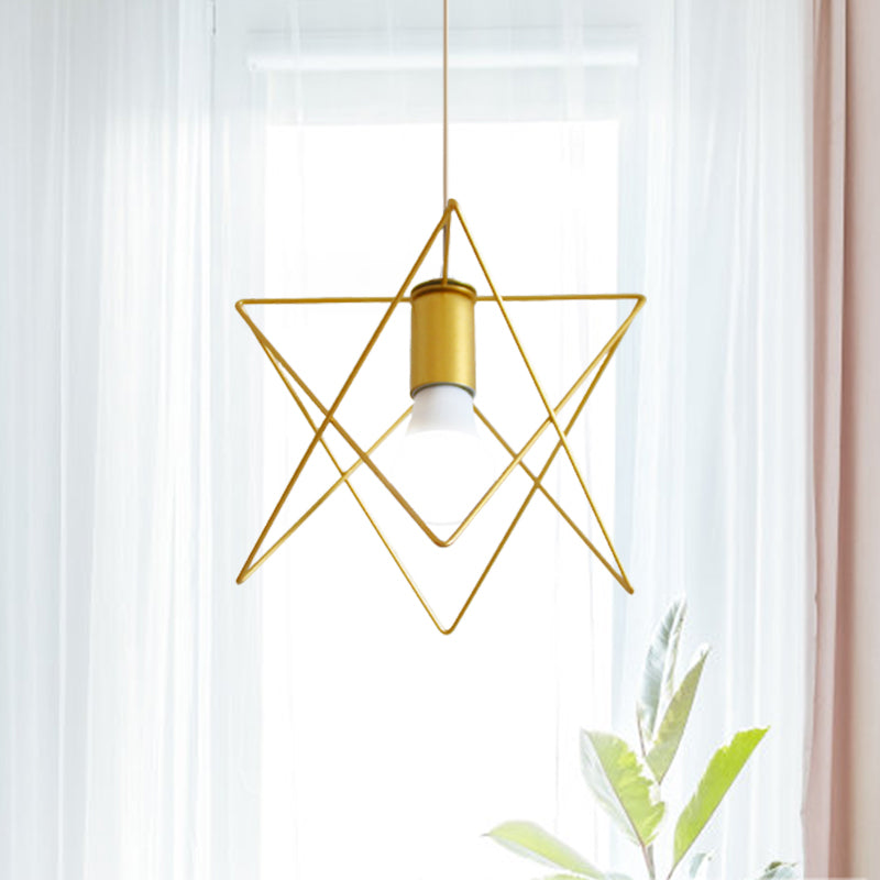 1 Bulb Metal Pendant Light Loft Style Gold Finish Globe/Hexagon Cage Shade Dining Room Hanging Lamp Clearhalo 'Ceiling Lights' 'Modern Pendants' 'Modern' 'Pendant Lights' 'Pendants' Lighting' 1401234