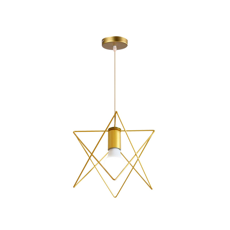 1 Bulb Metal Pendant Light Loft Style Gold Finish Globe/Hexagon Cage Shade Dining Room Hanging Lamp Clearhalo 'Ceiling Lights' 'Modern Pendants' 'Modern' 'Pendant Lights' 'Pendants' Lighting' 1401235