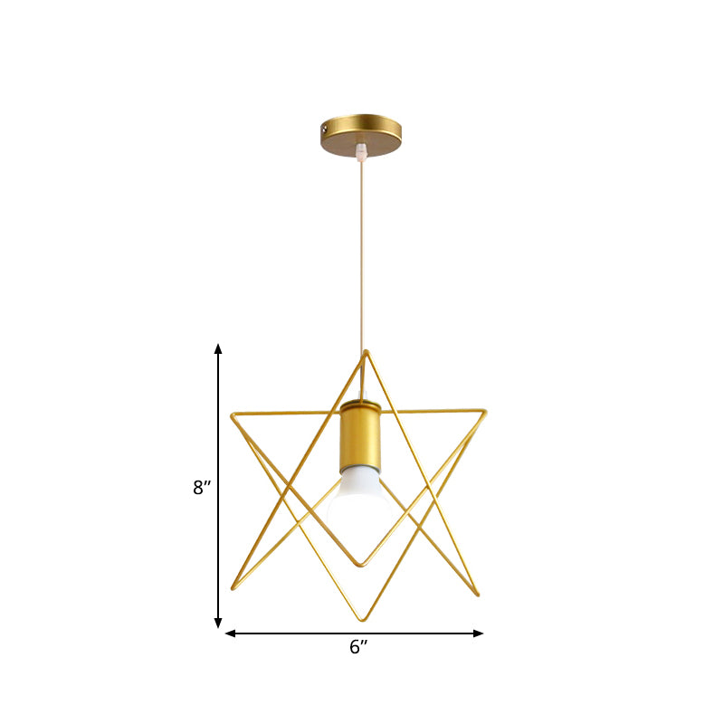 1 Bulb Metal Pendant Light Loft Style Gold Finish Globe/Hexagon Cage Shade Dining Room Hanging Lamp Clearhalo 'Ceiling Lights' 'Modern Pendants' 'Modern' 'Pendant Lights' 'Pendants' Lighting' 1401236