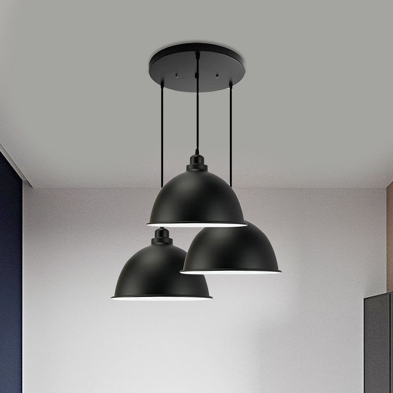 Metal Dome Shade Pendant Light Retro Stylish 3 Lights Kitchen Hanging Light Fixture in Black/White Clearhalo 'Art Deco Pendants' 'Black' 'Cast Iron' 'Ceiling Lights' 'Ceramic' 'Crystal' 'Industrial Pendants' 'Industrial' 'Metal' 'Middle Century Pendants' 'Pendant Lights' 'Pendants' 'Rustic Pendants' 'Tiffany' Lighting' 1401253