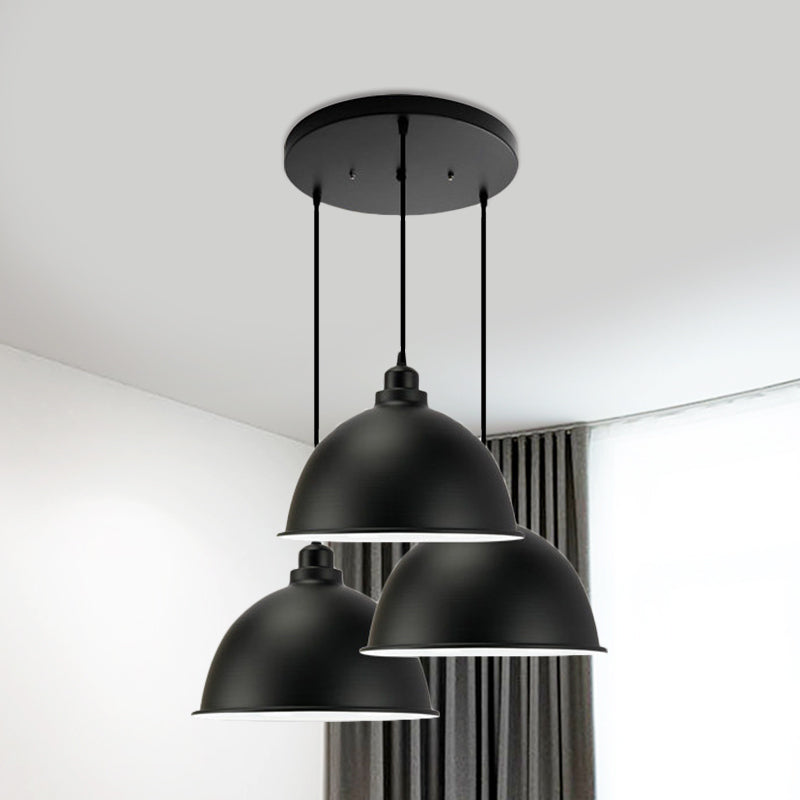 Metal Dome Shade Pendant Light Retro Stylish 3 Lights Kitchen Hanging Light Fixture in Black/White Clearhalo 'Art Deco Pendants' 'Black' 'Cast Iron' 'Ceiling Lights' 'Ceramic' 'Crystal' 'Industrial Pendants' 'Industrial' 'Metal' 'Middle Century Pendants' 'Pendant Lights' 'Pendants' 'Rustic Pendants' 'Tiffany' Lighting' 1401254