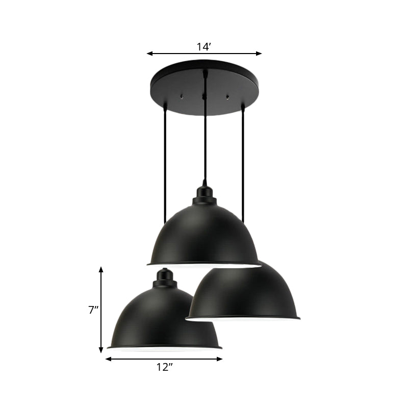 Metal Dome Shade Pendant Light Retro Stylish 3 Lights Kitchen Hanging Light Fixture in Black/White Clearhalo 'Art Deco Pendants' 'Black' 'Cast Iron' 'Ceiling Lights' 'Ceramic' 'Crystal' 'Industrial Pendants' 'Industrial' 'Metal' 'Middle Century Pendants' 'Pendant Lights' 'Pendants' 'Rustic Pendants' 'Tiffany' Lighting' 1401256