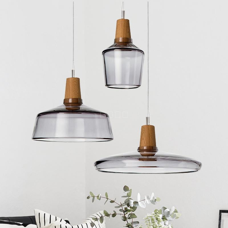Round Canopy Coffee Shop Multi Pendant Modern Clear/Smoked Glass 3-Light Wood Hanging Ceiling Light Clearhalo 'Ceiling Lights' 'Glass shade' 'Glass' 'Industrial Pendants' 'Industrial' 'Middle Century Pendants' 'Pendant Lights' 'Pendants' 'Tiffany' Lighting' 1401263