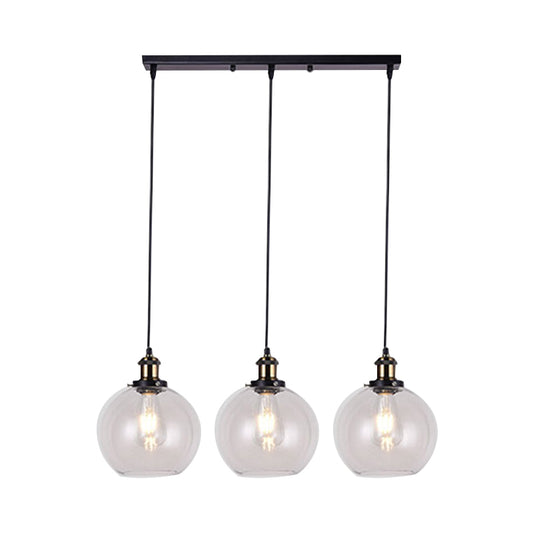 Globe Clear Glass Multi Light Pendant Industrial 3-Light Living Room Hanging Lighting with Linear Canopy Clearhalo 'Ceiling Lights' 'Glass shade' 'Glass' 'Industrial Pendants' 'Industrial' 'Middle Century Pendants' 'Pendant Lights' 'Pendants' 'Tiffany' Lighting' 1401273