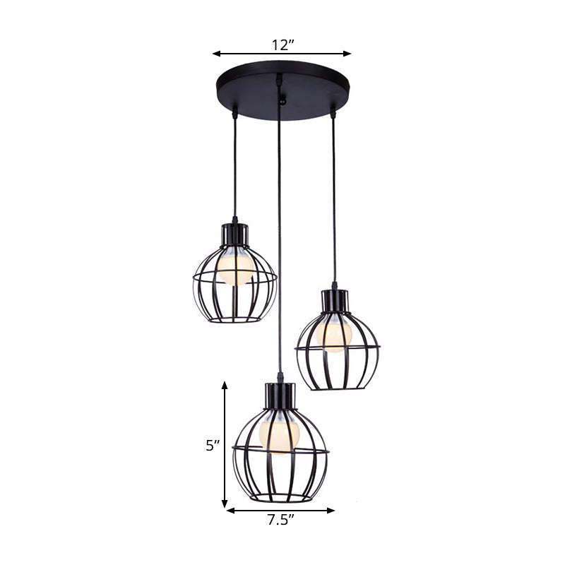 3 Bulbs Pendant Light with Wire Globe Shade Metal Industrial Style Dining Room Lighting Fixture in Black Clearhalo 'Art Deco Pendants' 'Black' 'Cast Iron' 'Ceiling Lights' 'Ceramic' 'Crystal' 'Industrial Pendants' 'Industrial' 'Metal' 'Middle Century Pendants' 'Pendant Lights' 'Pendants' 'Rustic Pendants' 'Tiffany' Lighting' 1401280