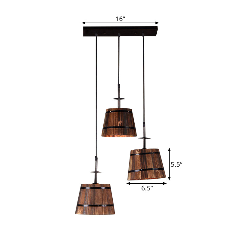 3-Bulb Bucket Pendant Light Rustic Stylish Wooden Hanging Lamp in Brown for Villa Clearhalo 'Art Deco Pendants' 'Black' 'Cast Iron' 'Ceiling Lights' 'Ceramic' 'Crystal' 'Industrial Pendants' 'Industrial' 'Metal' 'Middle Century Pendants' 'Pendant Lights' 'Pendants' 'Rustic Pendants' 'Tiffany' Lighting' 1401330