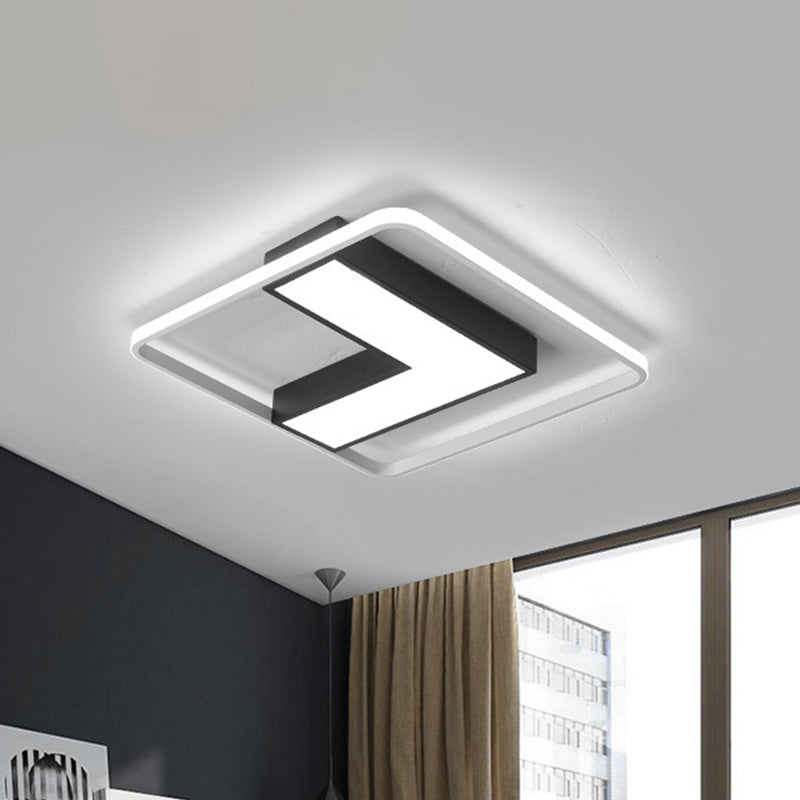 Black L Shaped LED Ceiling Mount Light Fixture Modern Metal Flush Mount Lighting for Study Room in Warm/White, 19"/24.5"/31.5" W Black 19" Clearhalo 'Ceiling Lights' 'Close To Ceiling Lights' 'Close to ceiling' 'Flush mount' Lighting' 1401488
